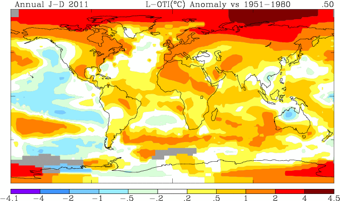 Annual Temperature Anomalies for Year 2011