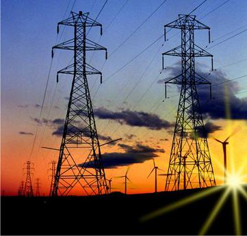 Electricity towers and wind turbines